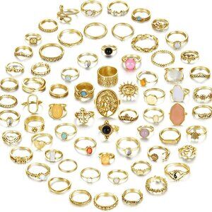 Vintage Crystal Ring Set 70 Pcs Boho Stackable Jewelry for Women